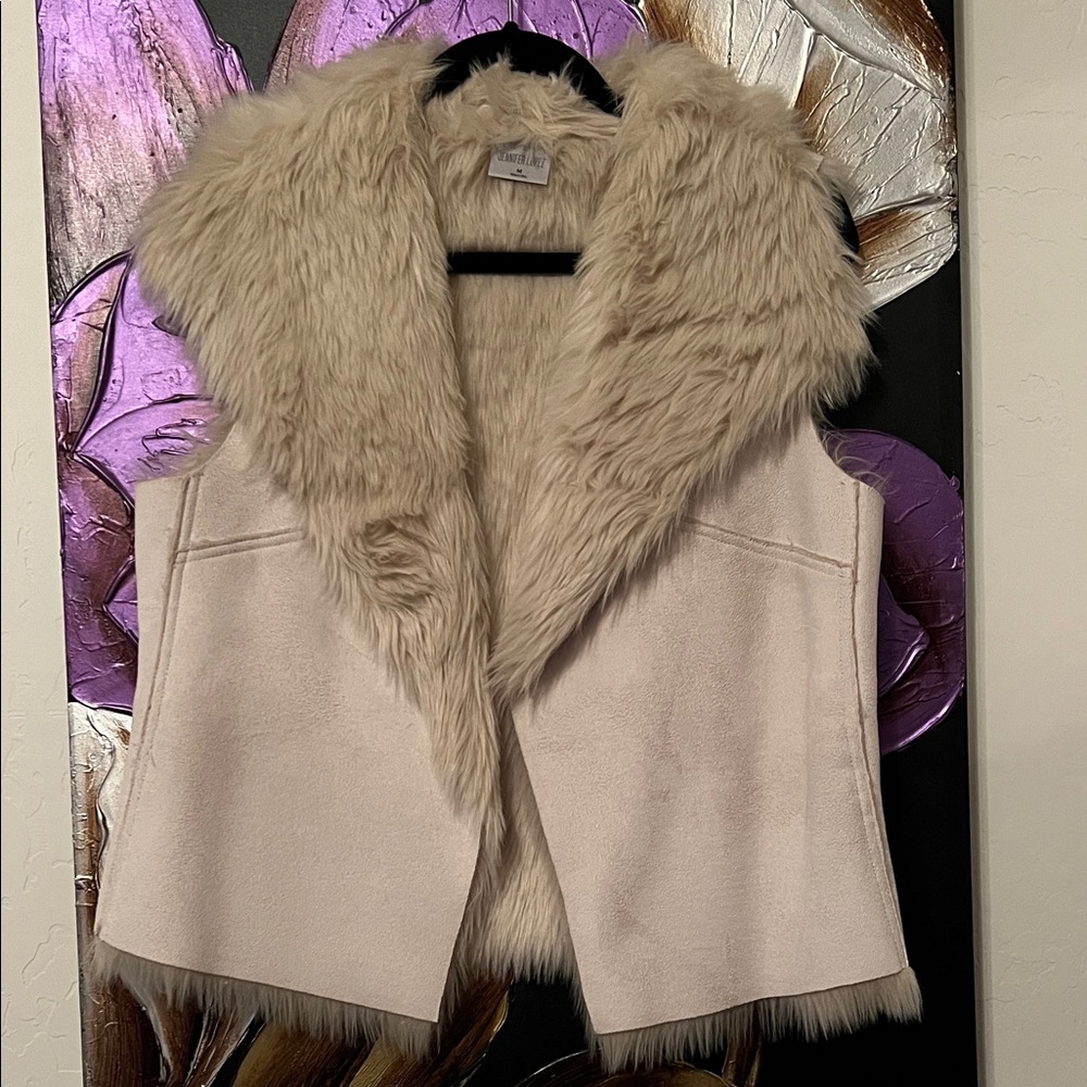 Jennifer Lopez Cream Beige Faux Fur Vest